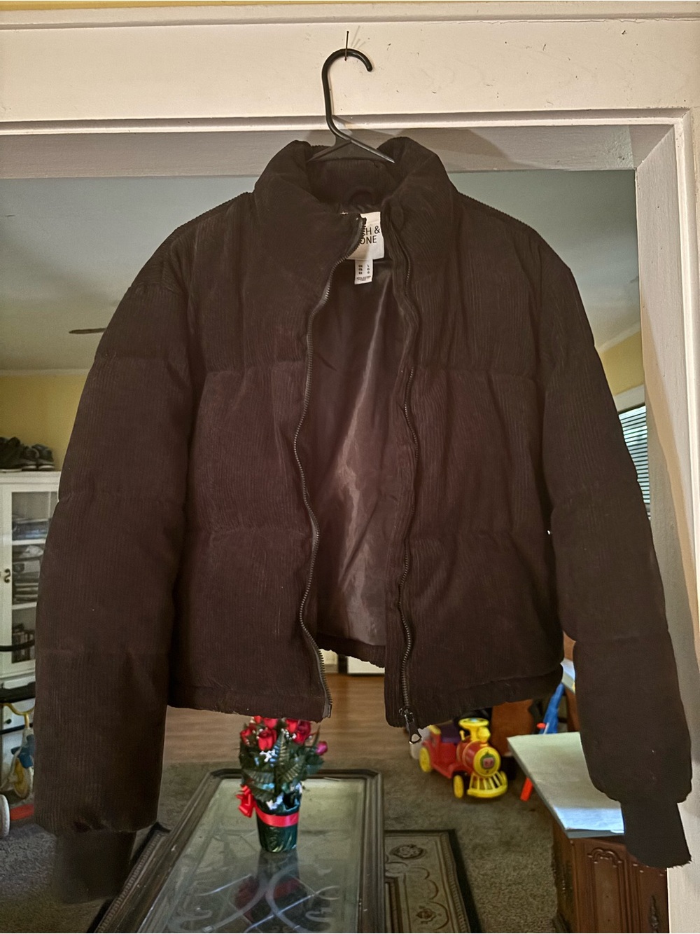 Corduroy Puffer Jacket in Dark Brown - H&M